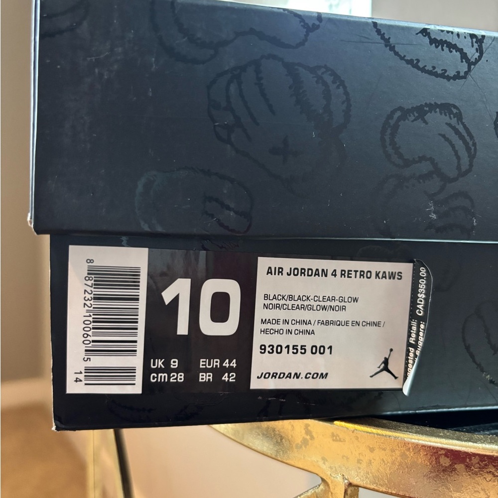 Jordan Air Jordan 4 Retro KAWS Black/Clear Glow Box Label - Picture 2 of 11
